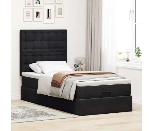 Osmaņu Gultas Rāmis Ar Matračiem Melns 90X200Cm Samts Vidaxl