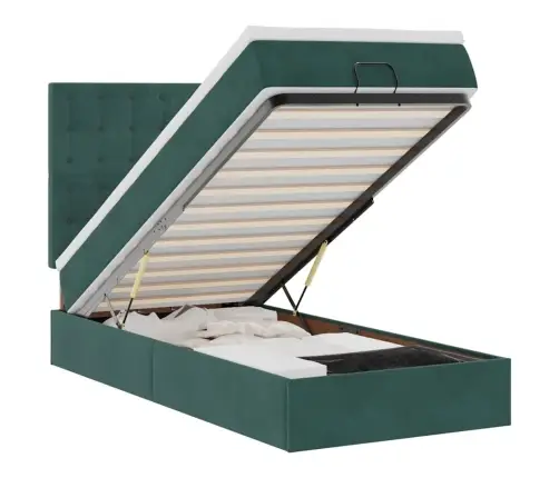 Ottomani Voodiraam Madratsitega, Tumeroheline, 90X200 cm Samet