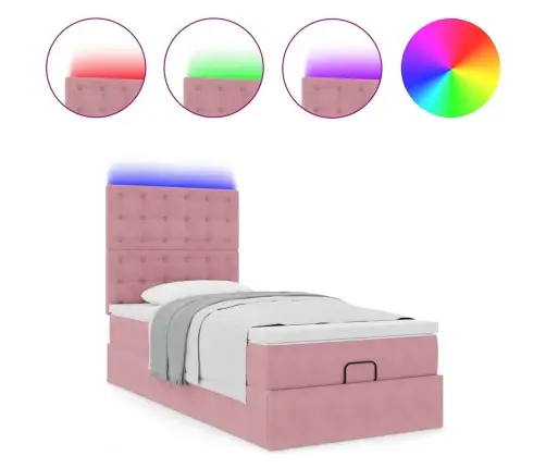 Osmaņu Gultas Rāmis Ar Matračiem Rozā 90X200Cm Samts Vidaxl