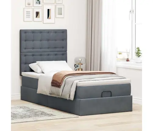 Osmaņu Gultas Rāmis Ar Matračiem Tumši Pelēks 100X200Cm Samts Vidaxl