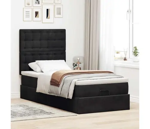 Osmaņu Gultas Rāmis Ar Matračiem Melns 100X200Cm Samts Vidaxl