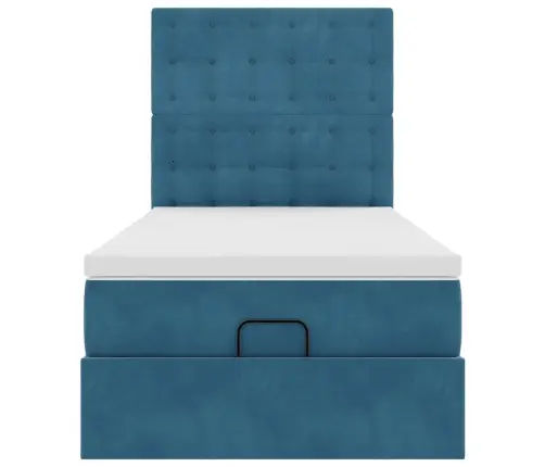 Osmanų Lovos Rėmas Su Čiužiniais, Mėlynas, 100X200cm Aksomas