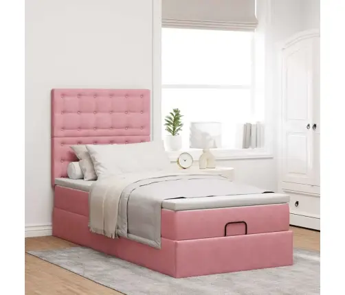 Osmaņu Gultas Rāmis Ar Matračiem Rozā 100X200Cm Samts Vidaxl