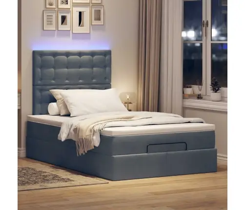 Osmanų Lovos Rėmas Su Čiužiniais, Pilkas, 120X190 cm Aksomas