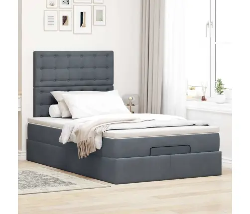 Osmanų Lovos Rėmas Su Čiužiniais, Pilkas, 120X190 cm Aksomas