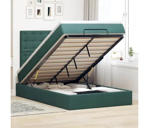Osmaņu Gultas Rāmis Ar Matračiem Tumši Zaļš 120X190Cm Samts Vidaxl
