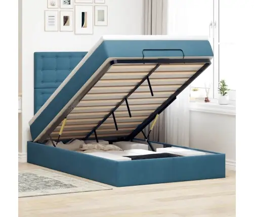 Ottomani Voodiraam Madratsitega, Tumesinine, 120X190 cm Samet