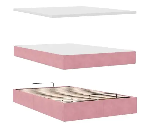 Osmanų Lovos Rėmas Su Čiužiniais, Rožinis, 120X200cm Aksomas