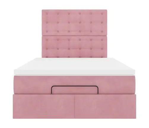 Osmanų Lovos Rėmas Su Čiužiniais, Rožinis, 120X200cm Aksomas