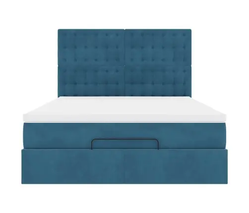 Osmaņu Gulta Ar Matračiem & Leds, Tumši Zils, 140X190Cm, Samts Vidaxl