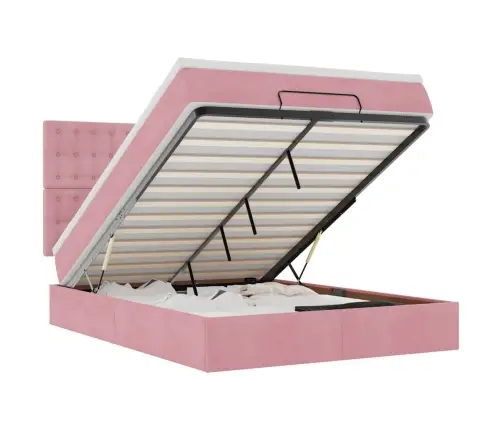 Ottomani Voodi Madratsitega Ja Led, Roosa, 140X190cm Samet