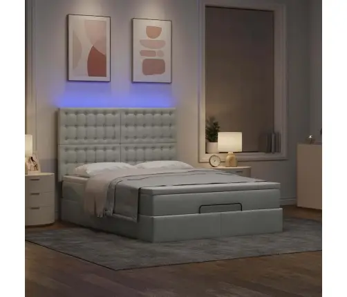 Osmanų Lova Su Čiužiniais Ir Led Šviesiai Pilka Velvet