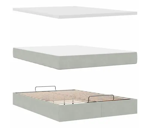 Osmanų Lova Su Čiužiniais Ir Led Šviesiai Pilka Velvet