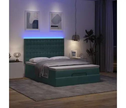 Ottomani Voodi Madratsitega&Led, Tumeroheline, 140X200cm Samet