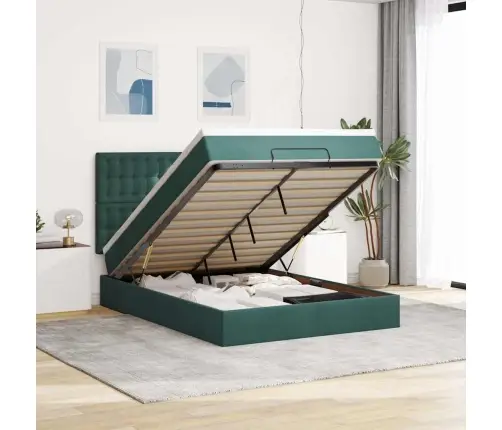 Osmaņu Gulta Ar Matračiem & Leds, Tumši Zaļš, 140X200Cm, Samts Vidaxl