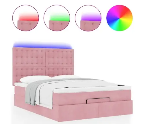 Osmaņu Gulta Ar Matračiem & Leds, Rozā, 140X200Cm, Samts Vidaxl