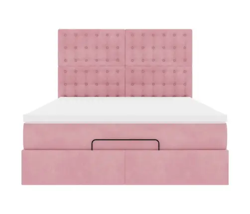 Osmaņu Gulta Ar Matračiem & Leds, Rozā, 140X200Cm, Samts Vidaxl