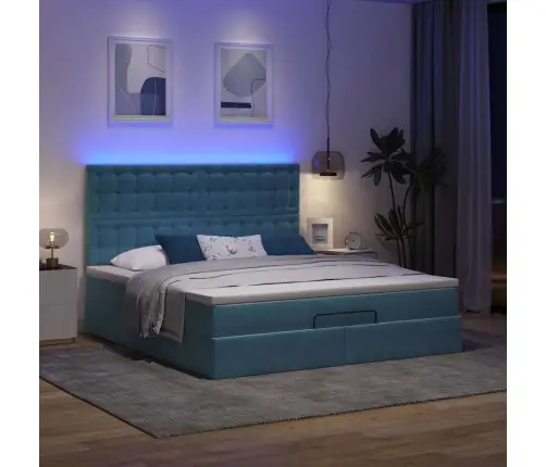 Osmaņu Gultas Rāmis Ar Matračiem Tumši Zils 160X200Cm Audums Vidaxl