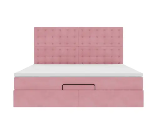 Osmaņu Gultas Rāmis Ar Matračiem Rozā 160X200Cm Audums Vidaxl