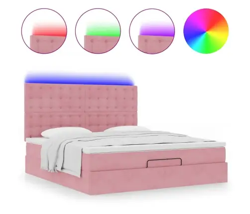 Osmaņu Gultas Rāmis Ar Matračiem Rozā 160X200Cm Audums Vidaxl