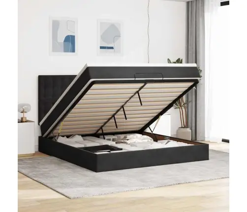 Osmaņu Gultas Rāmis Ar Matračiem Melns 180X200Cm Audums Vidaxl