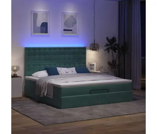 Ottomani Voodiraam Madratsitega, Tumeroheline, 180X200cm Samet