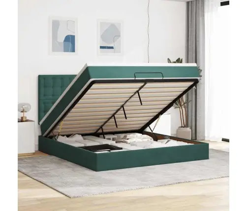 Ottomani Voodiraam Madratsitega, Tumeroheline, 180X200cm Samet