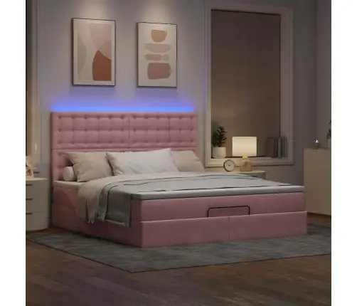 Osmaņu Gultas Rāmis Ar Matračiem Rozā 180X200Cm Audums Vidaxl