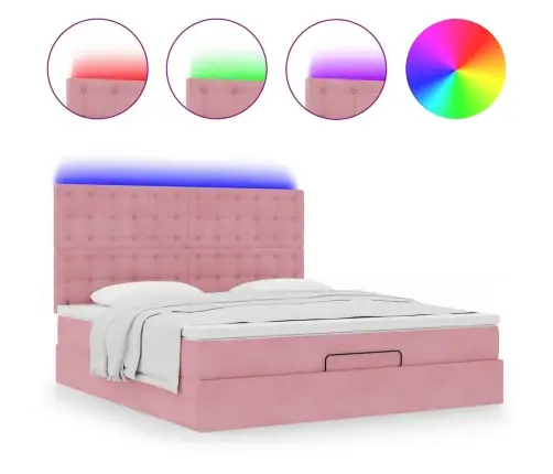 Osmaņu Gultas Rāmis Ar Matračiem Rozā 180X200Cm Audums Vidaxl