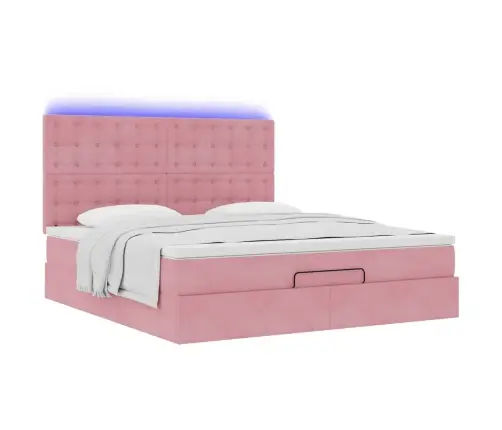 Osmaņu Gultas Rāmis Ar Matračiem Rozā 180X200Cm Audums Vidaxl