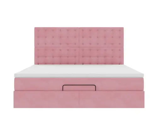 Osmaņu Gultas Rāmis Ar Matračiem Rozā 180X200Cm Audums Vidaxl