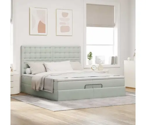 Osmaņu Gultas Rāmis Ar Matračiem Gaiši Pelēks 200X200Cm Audums Vidaxl