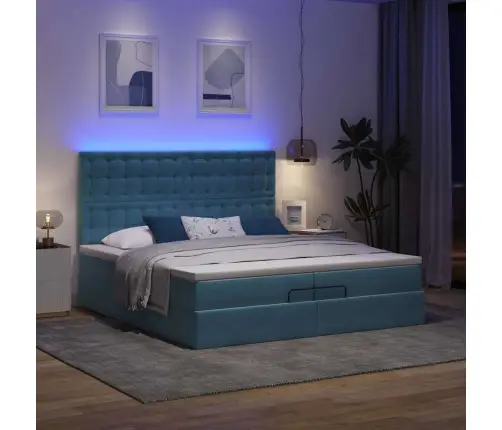 Osmaņu Gultas Rāmis Ar Matračiem Tumši Zils 200X200Cm Audums Vidaxl