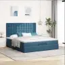 Osmaņu Gultas Rāmis Ar Matračiem Tumši Zils 200X200Cm Audums Vidaxl