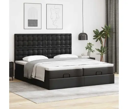 Osmaņu Gulta Ar Matračiem Un Led, Melns, 160X200Cm Mākslīgā Āda Vidaxl