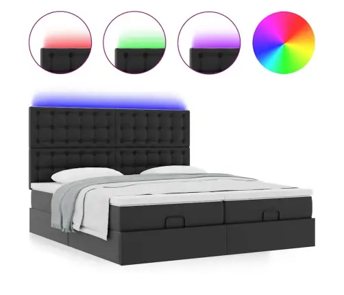 Osmaņu Gulta Ar Matračiem Un Led, Melns, 160X200Cm Mākslīgā Āda Vidaxl