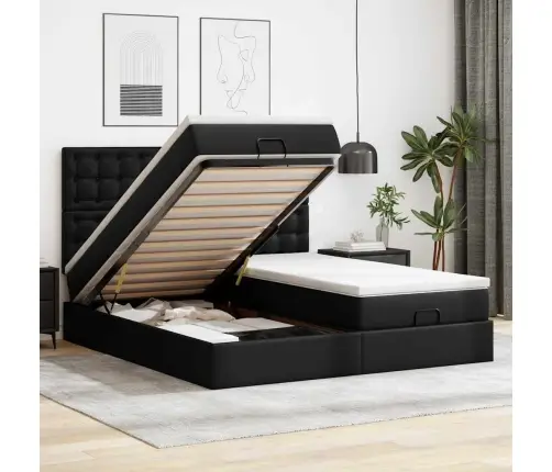 Osmaņu Gulta Ar Matračiem Un Led, Melns, 160X200Cm Mākslīgā Āda Vidaxl