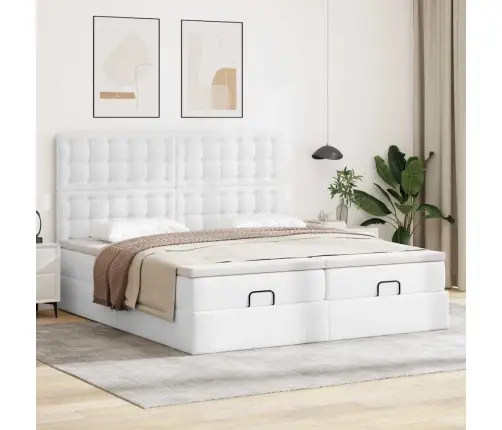 Ottomani Voodi Madratsitega &Ledi, Valge, 160X200 cm Kunstnahk