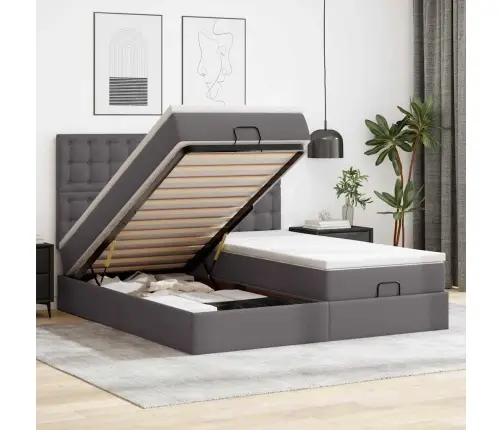 Ottomani Voodi Madratsitega&Led, Hall, 180X200cm Kunstnahk