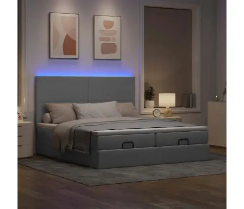 Osmaņu Gultas Rāmis Ar Matračiem Gaiši Pelēks 160X200Cm Audums Vidaxl