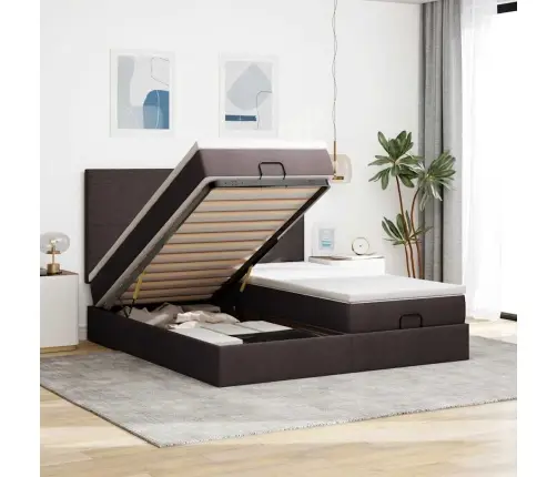 Osmanų Lovos Rėmas Su Čiužiniais, Rudas, 160X200cm Audinys