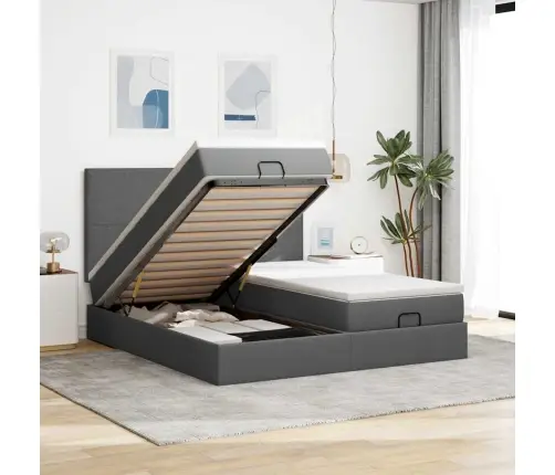 Ottomani Voodiraam Madratsitega, Tumehall, 180X200cm Kangas