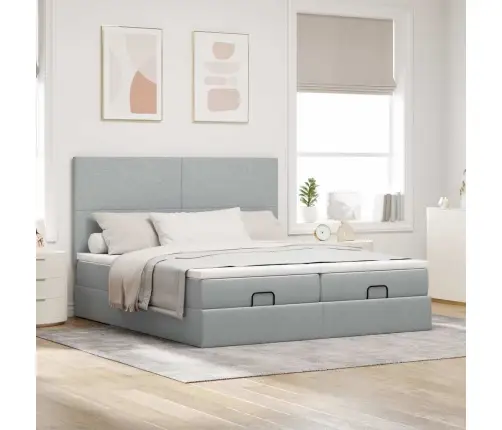 Osmaņu Gultas Rāmis Ar Matračiem Gaiši Pelēks 200X200Cm Audums Vidaxl