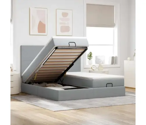 Osmaņu Gultas Rāmis Ar Matračiem Gaiši Pelēks 200X200Cm Audums Vidaxl