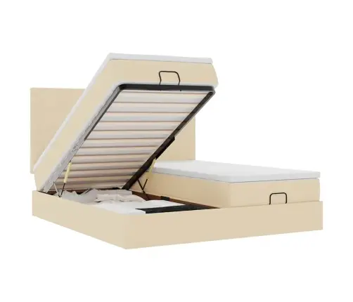 Ottomani Voodiraam Madratsitega, Kreemjas, 200X200cm Kangas