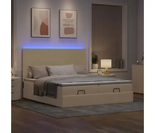 Ottomani Voodiraam Madratsitega, Kreemjas, 200X200cm Kangas