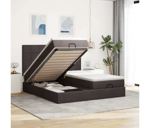 Osmaņu Gultas Rāmis Ar Matračiem Tumši Brūns 160X200Cm Audums Vidaxl