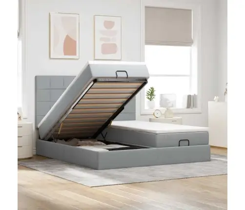 Osmaņu Gultas Rāmis Ar Matračiem Gaiši Pelēks 180X200Cm Audums Vidaxl