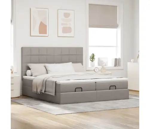 Osmaņu Gultas Rāmis Ar Matračiem Pelēkbrūns 200X200Cm Audums Vidaxl