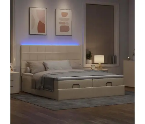 Osmaņu Gultas Rāmis Ar Matračiem Krēmkrāsas 200X200Cm Audums Vidaxl